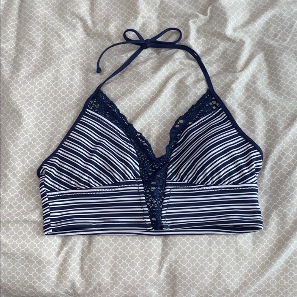 xhilration navy and white striped bikini top